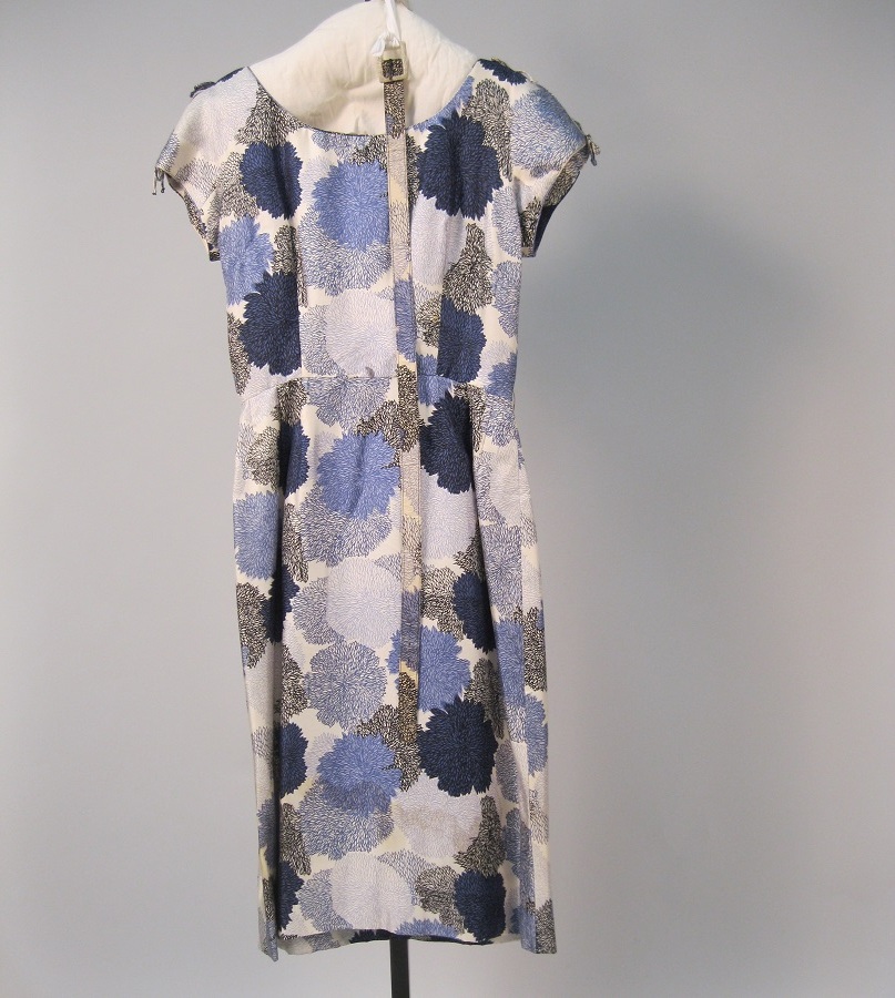 Image of Blue chrysanthemum print dress with matching belt, 1965